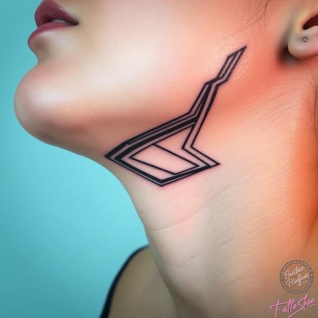 A creative and artistic tattoo design that visually enhances and defines the jawline