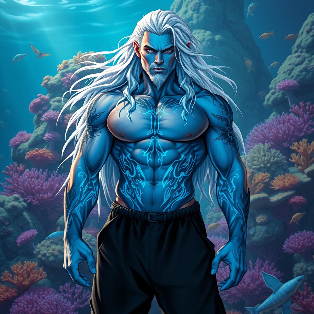 A powerful male Simic Hybrid from Vedalken lineage, showcasing a robust physique