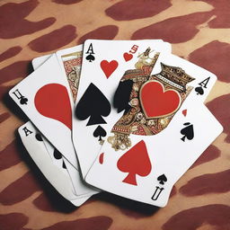 An image of five playing cards on a poker table, face-up, forming a dramatic river. The cards should consist of a 10 of hearts, a jack of diamonds, a queen of spades, a king of clubs, and an ace of hearts, depicting a royal flush.