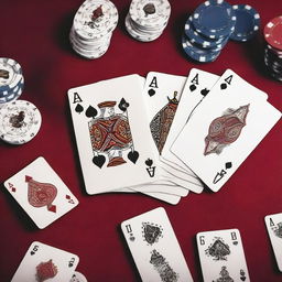 An image of three face-up playing cards on a poker table forming a memorable flop. The cards should consist of a 7 of spades, a 8 of clubs, and a 9 of diamonds, hinting towards a potential straight.