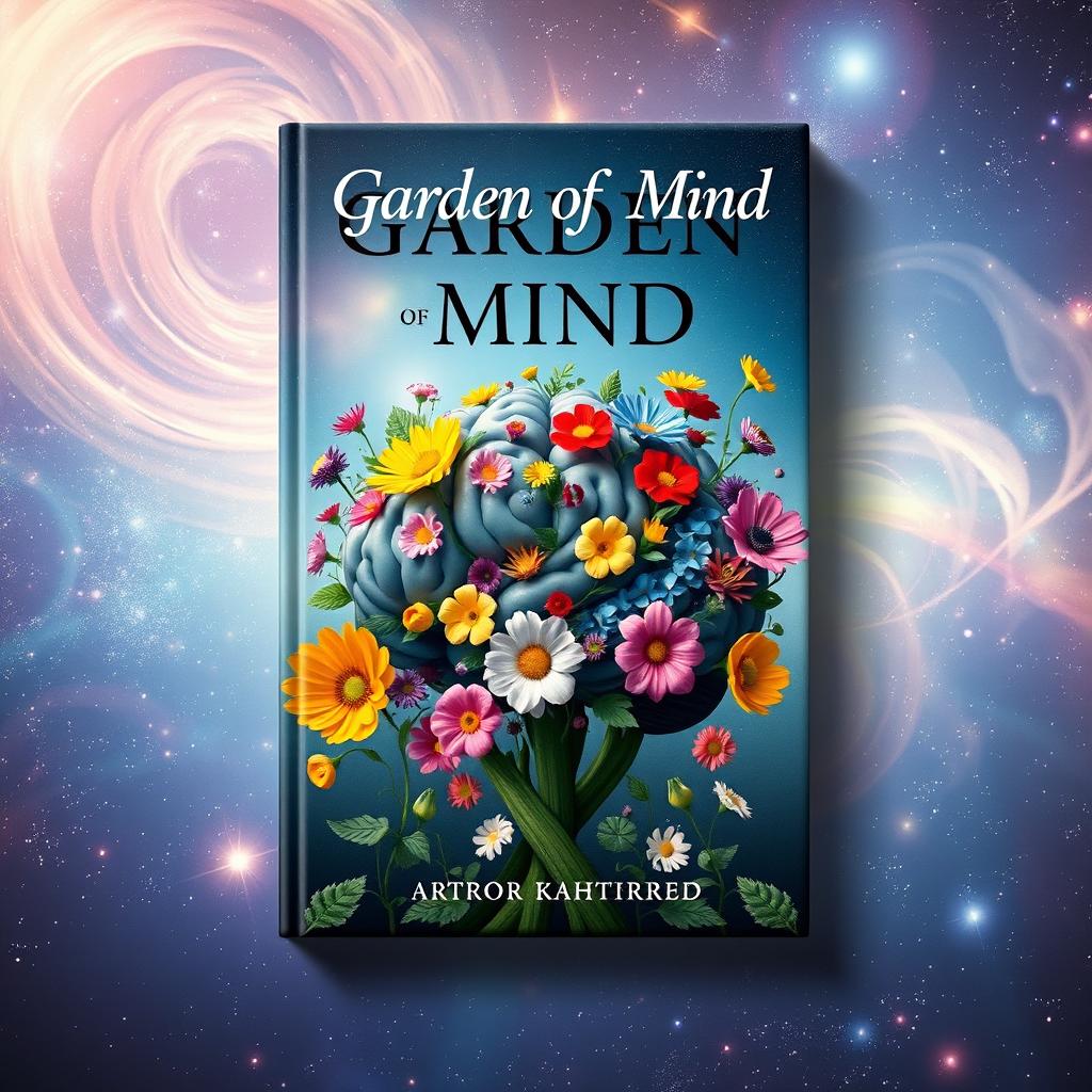A book cover design featuring a surreal and imaginative garden scene that symbolizes the mind