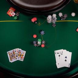 An image of three face-up playing cards on a poker table, forming an impactful flop. The cards are a 2 of hearts, a king of hearts, and a queen of hearts, making the start of a potential flush.