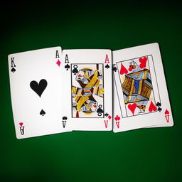 An image of three face-up playing cards on a poker table, forming an impactful flop. The cards are a 2 of hearts, a king of hearts, and a queen of hearts, making the start of a potential flush.