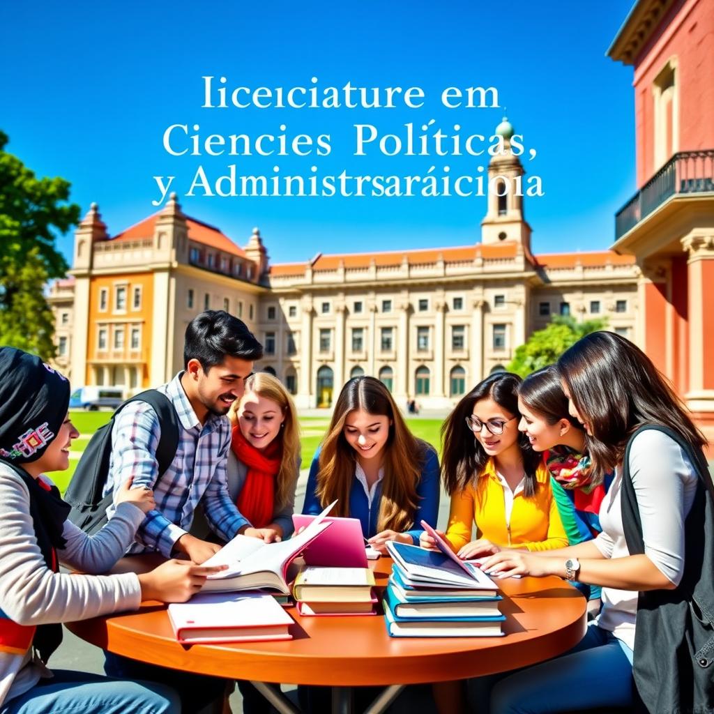 A vibrant and engaging university promotional cover for a Political Science and Public Administration degree program