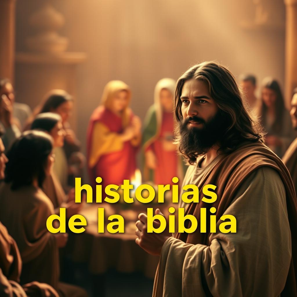 A captivating YouTube thumbnail depicting the biblical miracle of Cana, featuring Jesus prominently in the foreground, exuding a divine aura
