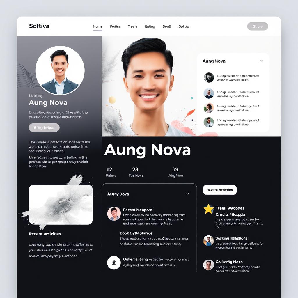 A visually stunning and inviting profile page for Aung Nova, showcasing a modern and sleek design with a light color scheme
