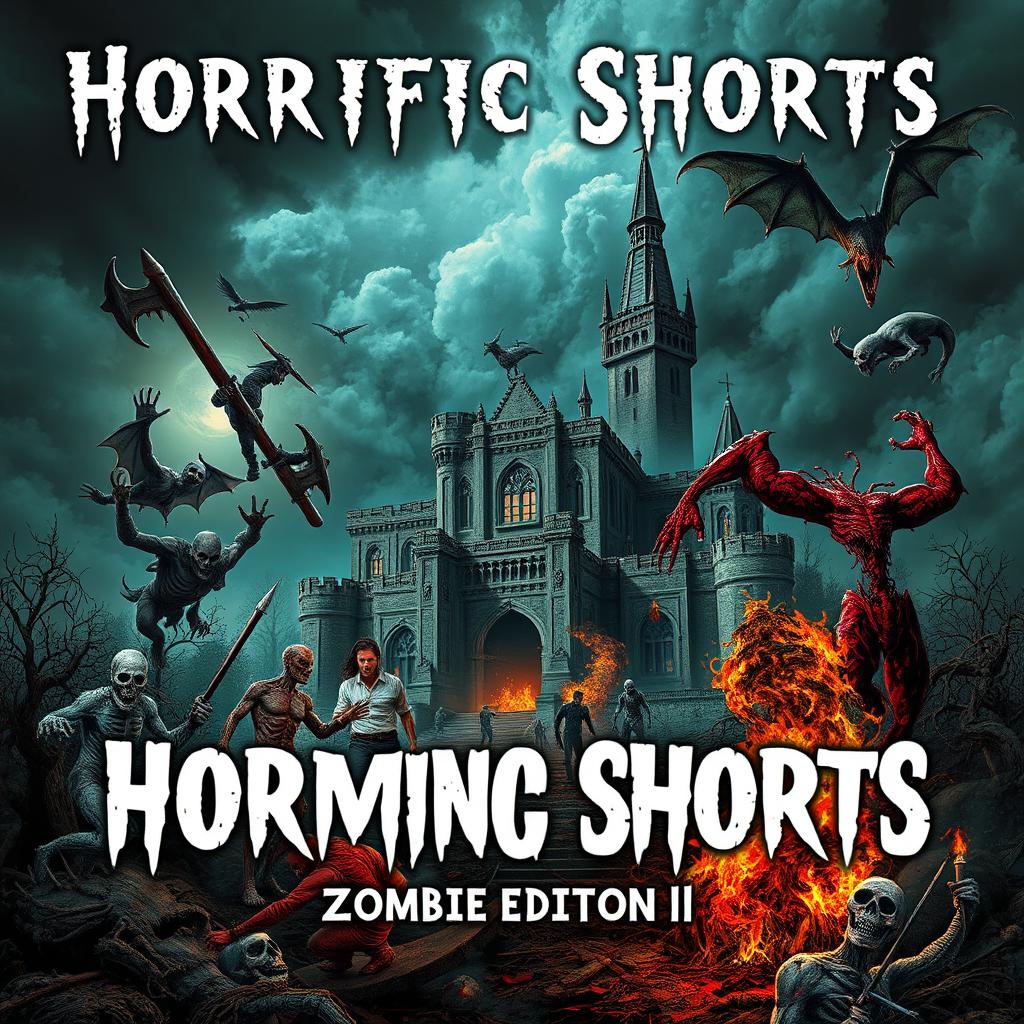 A nightmarish collage for the cover of *Horrific Shorts: Zombie Edition 11* by Sir Faraz, immersing viewers in a horror-filled realm where the undead meet the unthinkable
