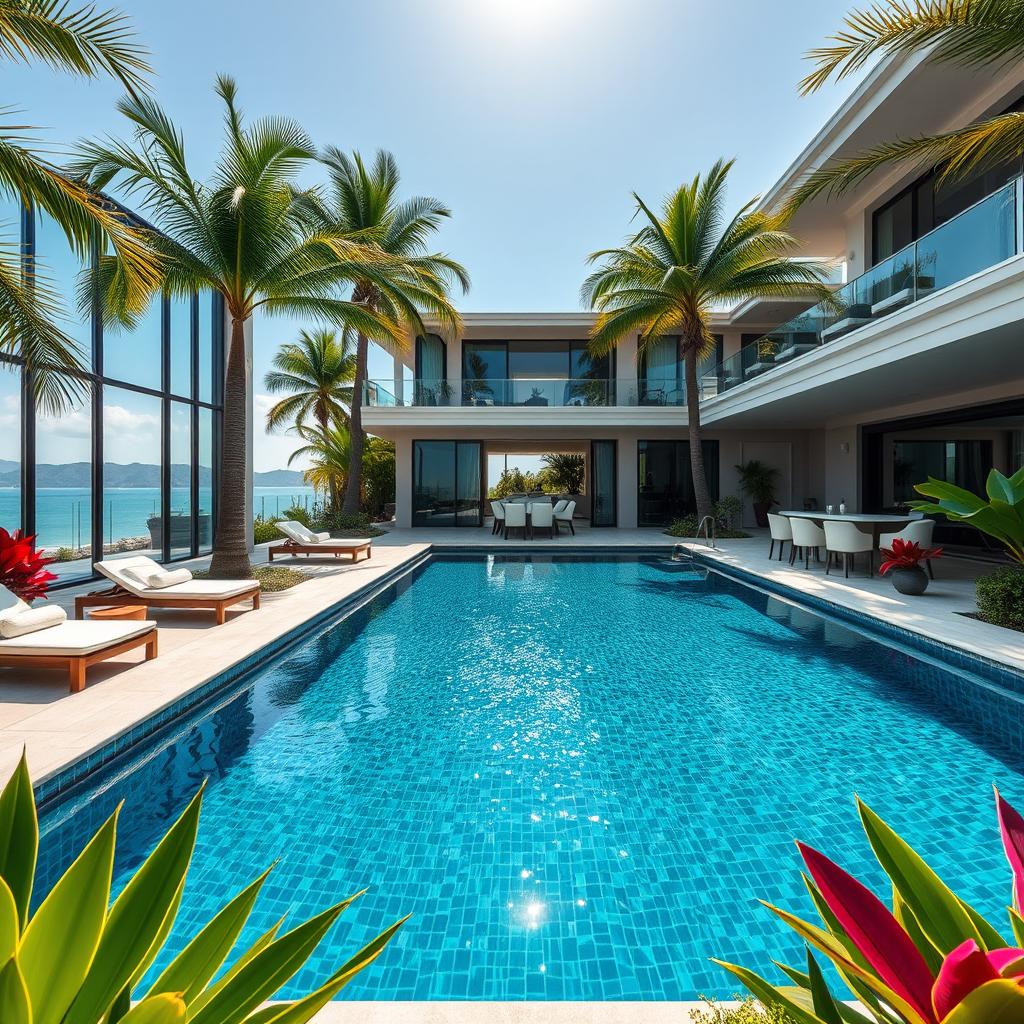 A luxurious villa featuring a stunning zero-entry pool inspired by the beautiful beaches of Madrid