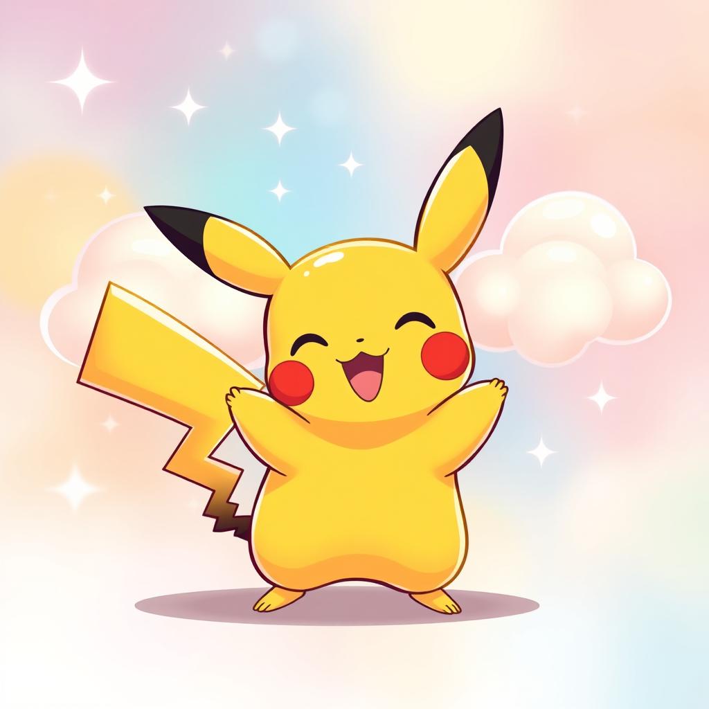 A cute and playful Pikachu in a Thun style, with its signature round ears and bright yellow fur