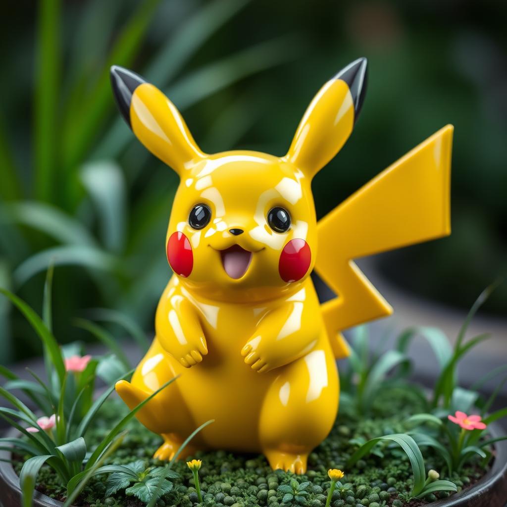 A stunningly detailed Pikachu statue crafted by Thun, showcasing exquisite craftsmanship and vibrant colors