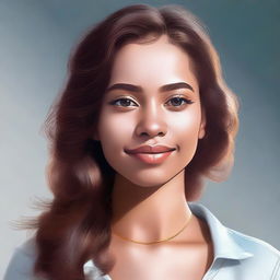 A high-quality digital art piece portraying a young woman with striking features