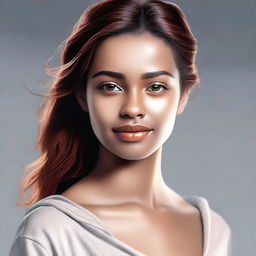 A high-quality digital art piece portraying a young woman with striking features