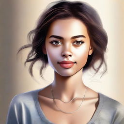 A high-quality digital art piece portraying a young woman with striking features