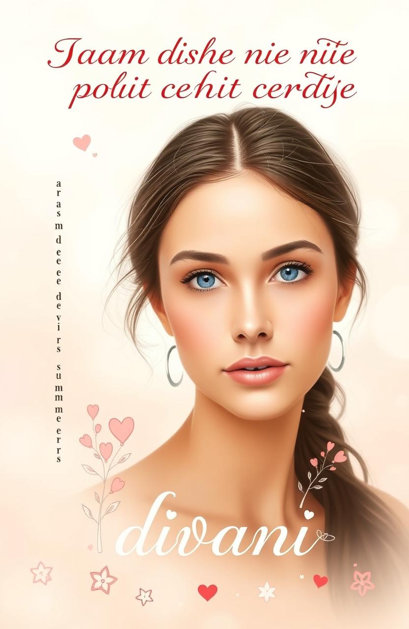 Create a book cover featuring an artistic representation of a young woman with proportions similar to my friend's face