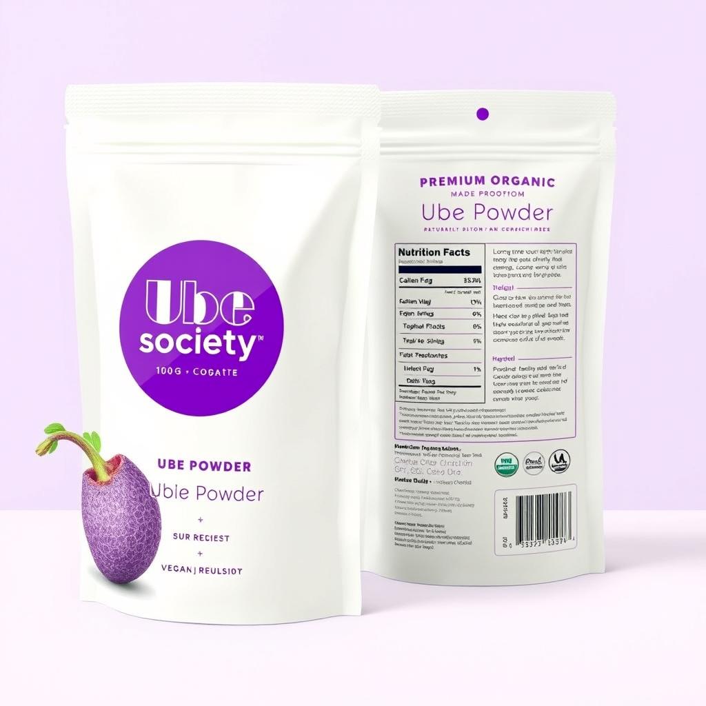 A visually appealing package design for a 100g Ube Powder product
