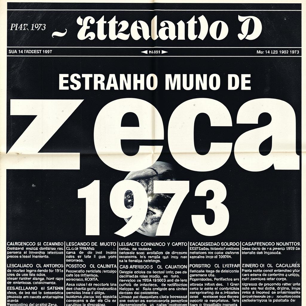 A newspaper titled "Estranho Mundo De Zeca" from the year 1973, featuring bold white lettering on a black background
