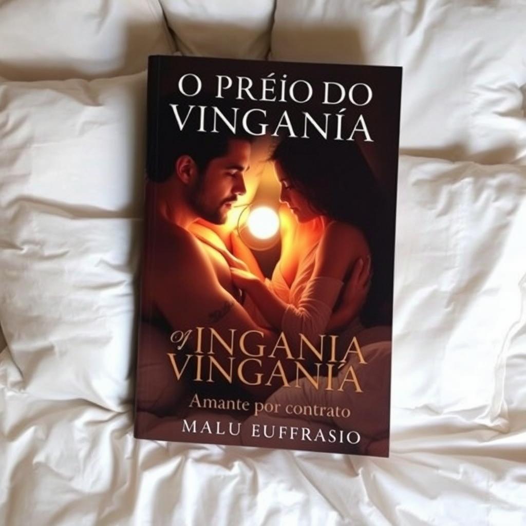 A romantic and dramatic book cover featuring a couple in an intimate, cozy setting on a bed, surrounded by soft, warm lighting