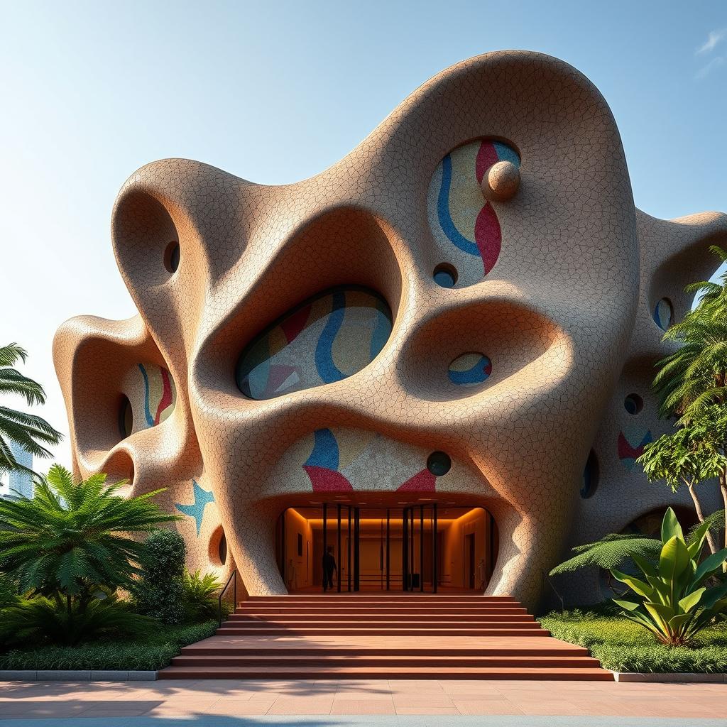 A conceptual architectural design for a museum inspired by Bahman Mohasses, infused with his artistic personality and creative spirit