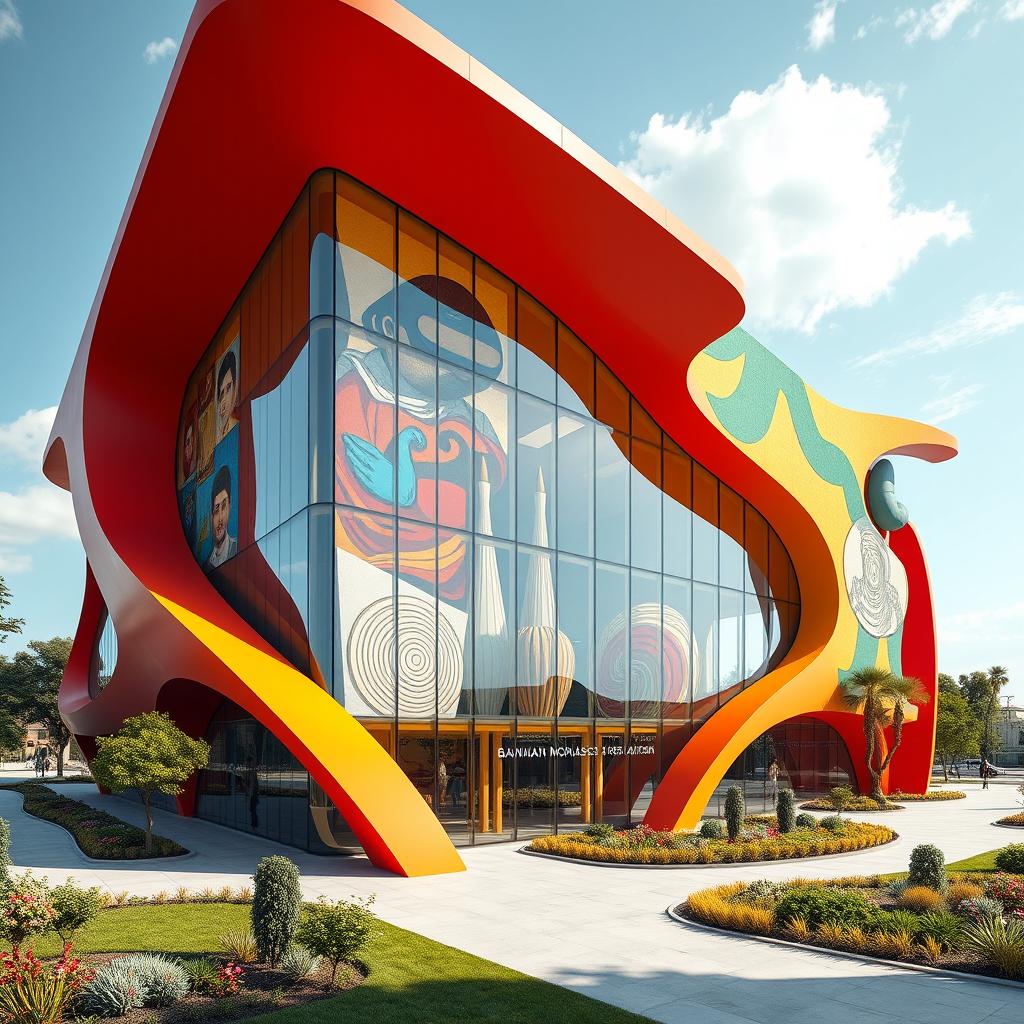 An imaginative architectural concept for a museum inspired by the renowned Iranian artist Bahman Mohasses, designed to reflect his vibrant personality and distinctive artistic style