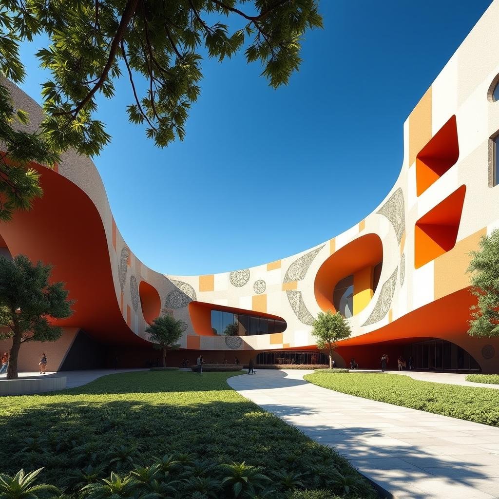 An architectural concept for a museum inspired by Bahman Mohasses, showcasing his distinctive personality and artistic style
