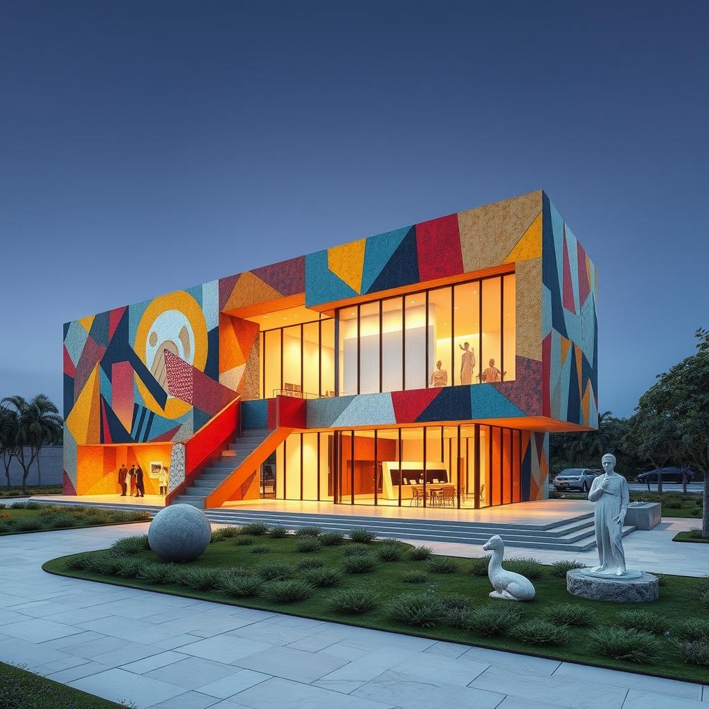 An architectural concept for a museum inspired by Bahman Mohasses, capturing his vibrant personality and distinct painting style through the building's design