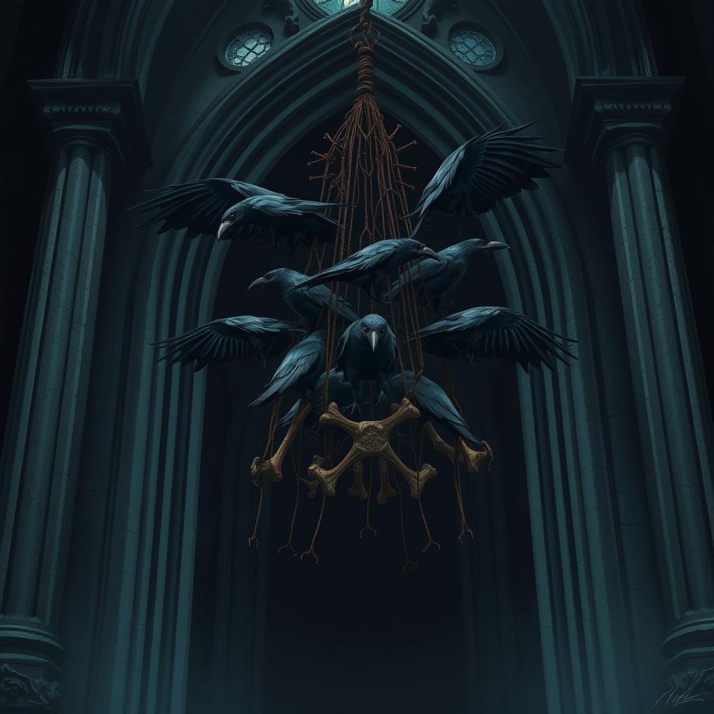 A close-up, eerie illustration of an ominous chapel, invoking a sense of dread and gloom