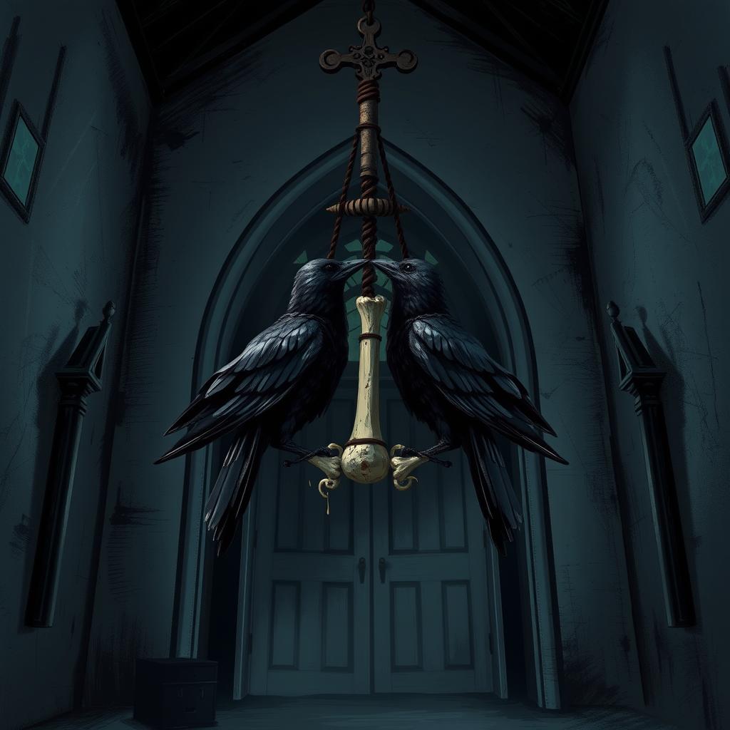An illustration of a chapel appearing eerie and gloomy