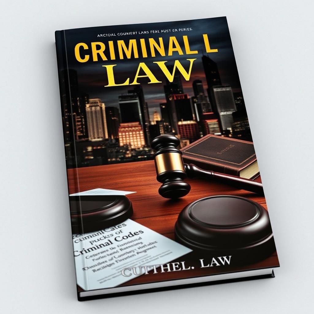 A striking book cover design focused on criminal law, featuring a dark and moody aesthetic