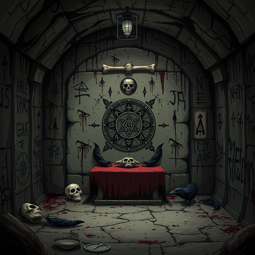 An illustration of a creepy and gloomy underground crypt