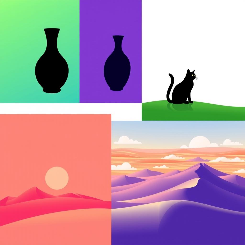 A visually appealing illustration of the Gestalt principle of figure-ground, showcasing clear examples