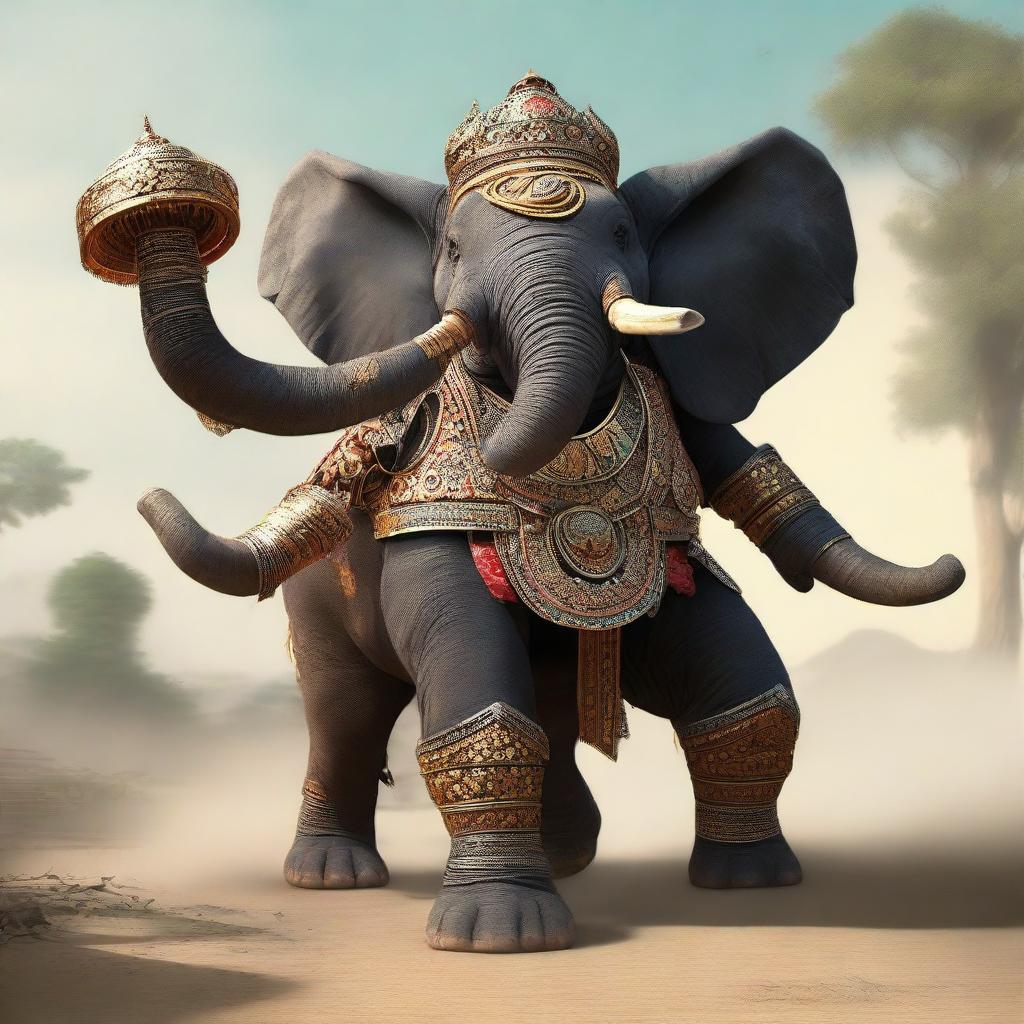 An ancestral elephant warrior enhanced with unique turbo motors