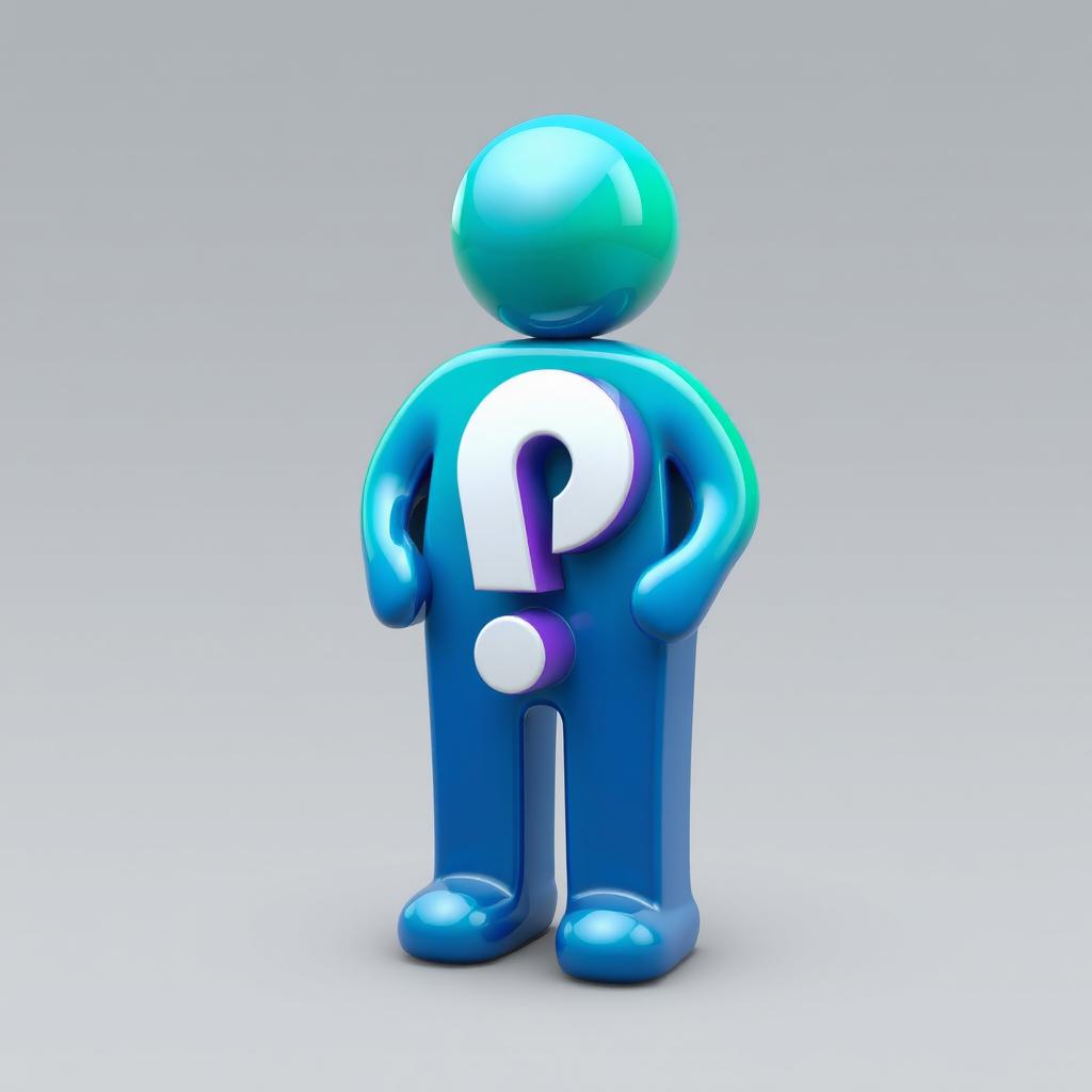 A 3D humanoid icon featuring a prominent question mark design incorporated into its body