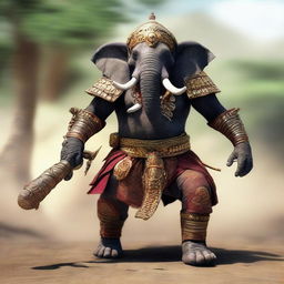 An ancestral elephant warrior enhanced with unique turbo motors