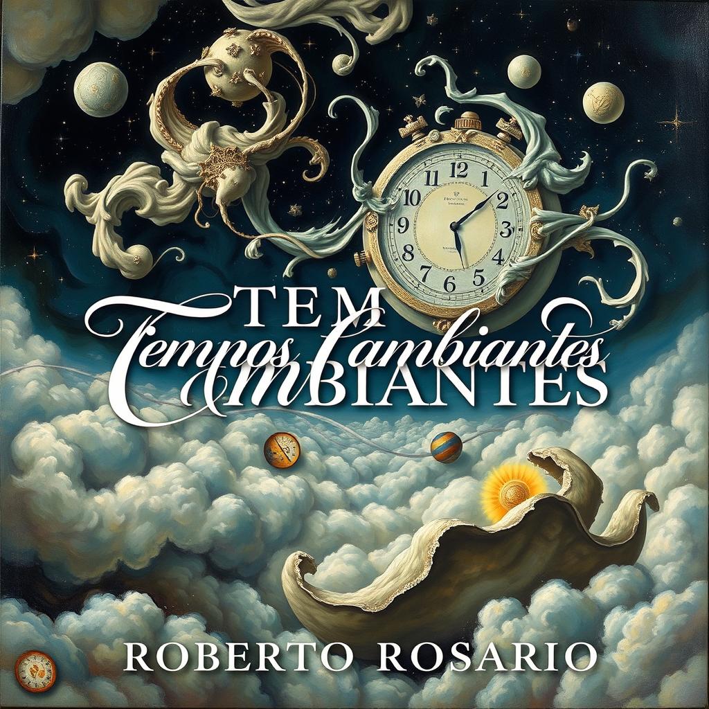 A surrealist depiction of time, incorporating dreamlike elements and fluid forms that bend and twist across the canvas