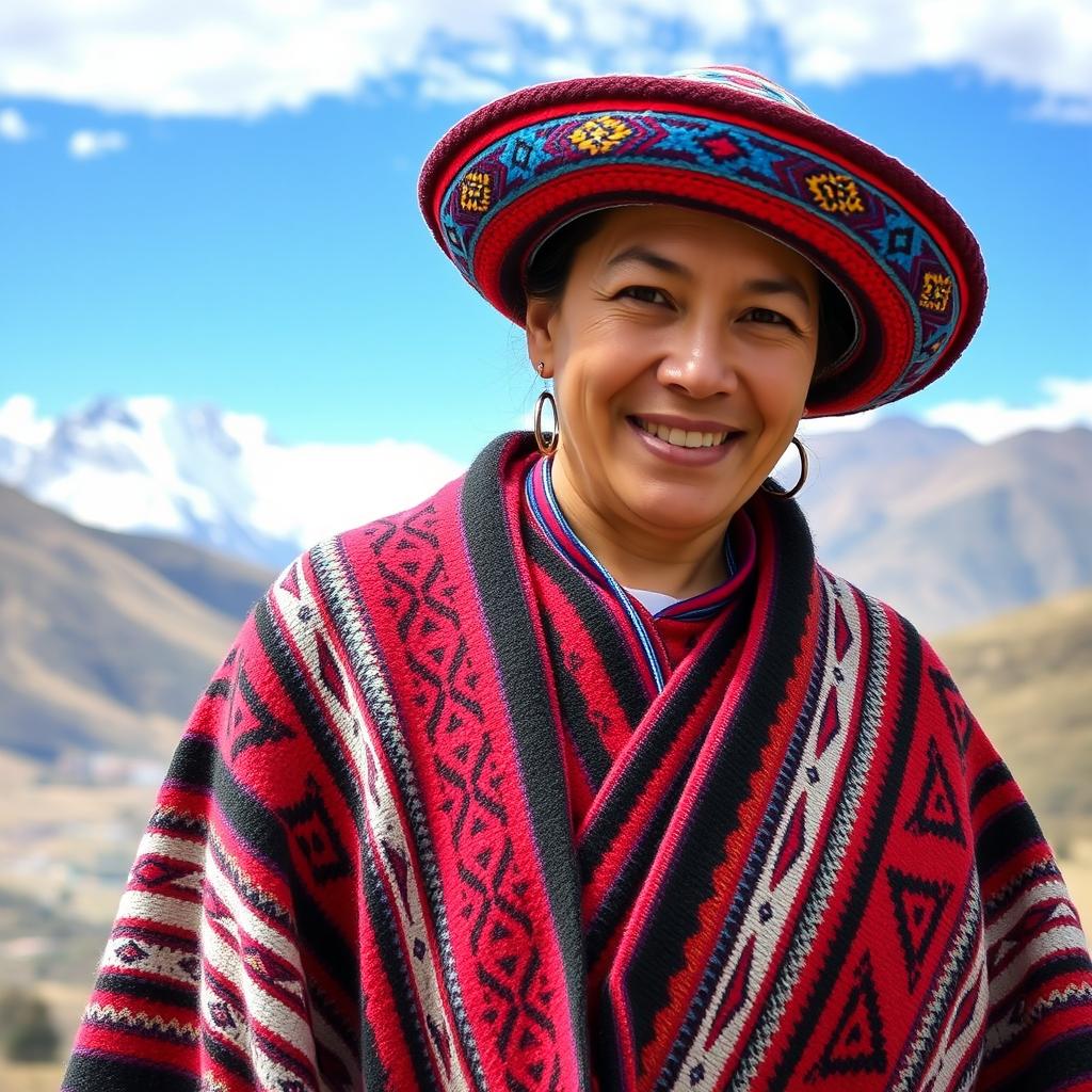 A person wearing a traditional Andean poncho and a colorful wool hat (gorro) typical of Northern Argentina