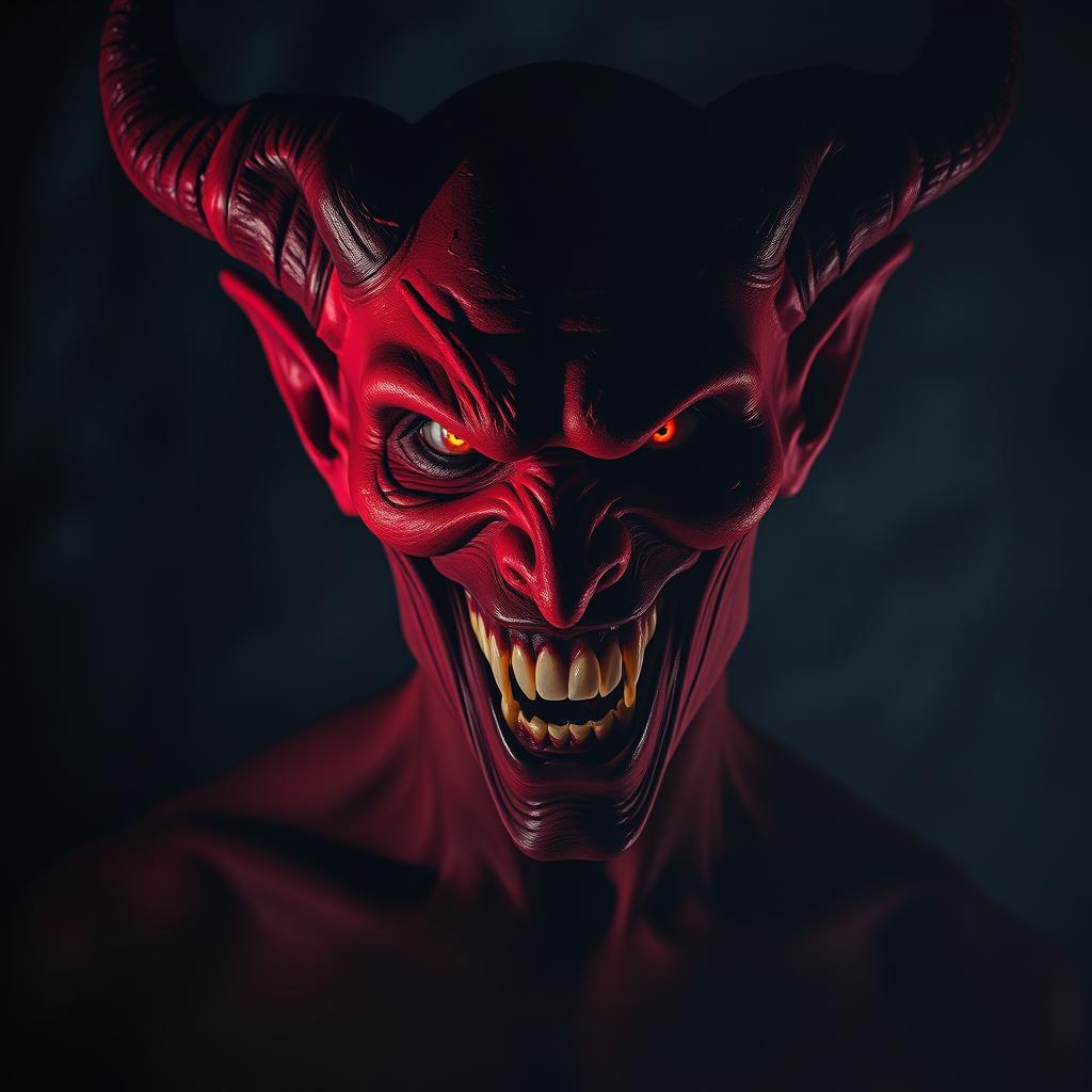 A terrifying demon inspired by a person, featuring skin that is a bloody red color
