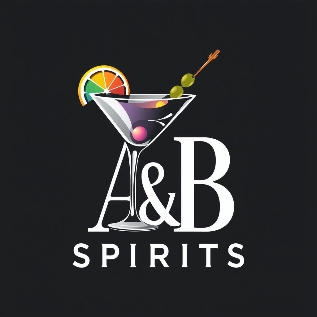 A logo design for 'A & B Spirits' featuring a stylish martini glass