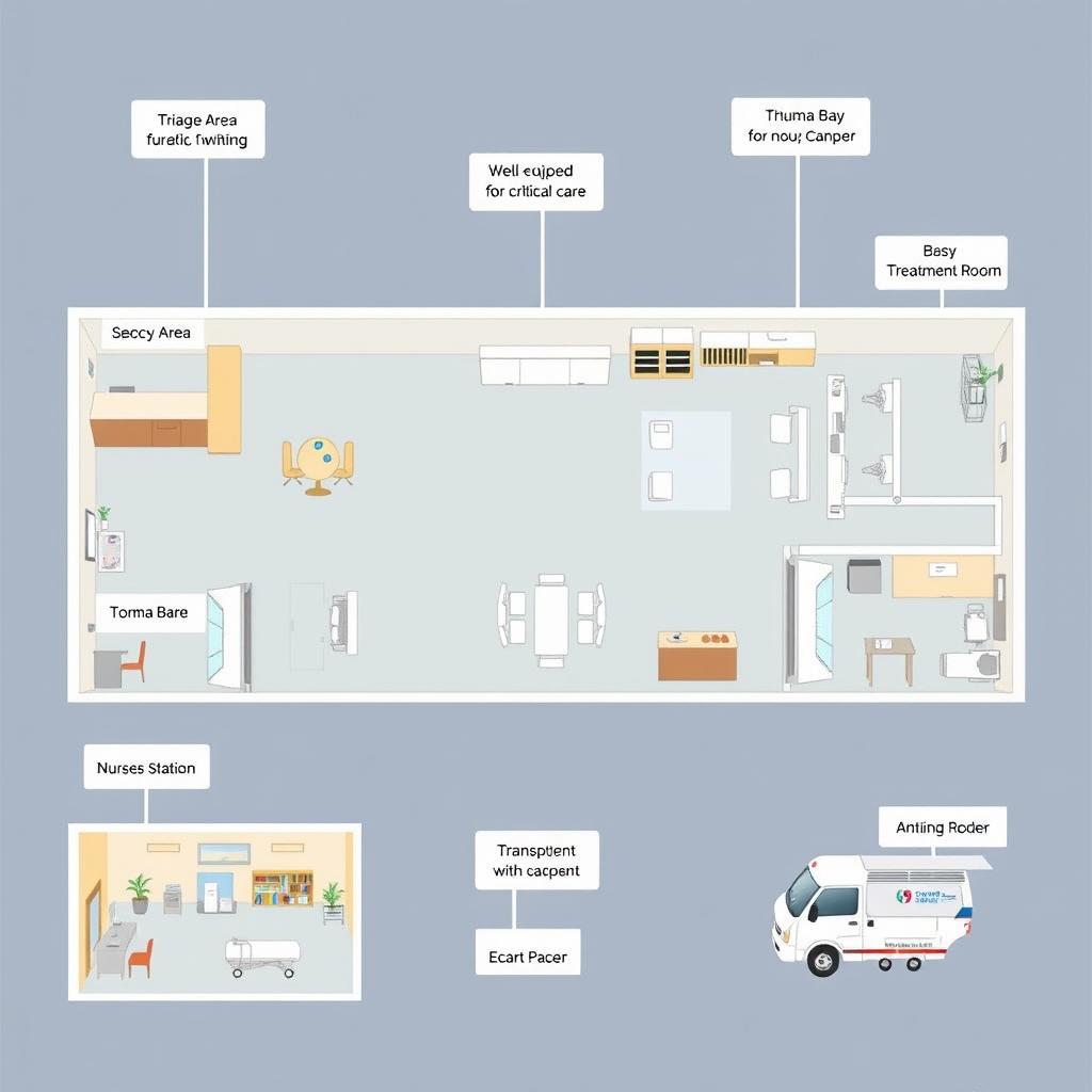 A clear and detailed layout of an Emergency Room (ER) setup designed to fit on a long bond paper