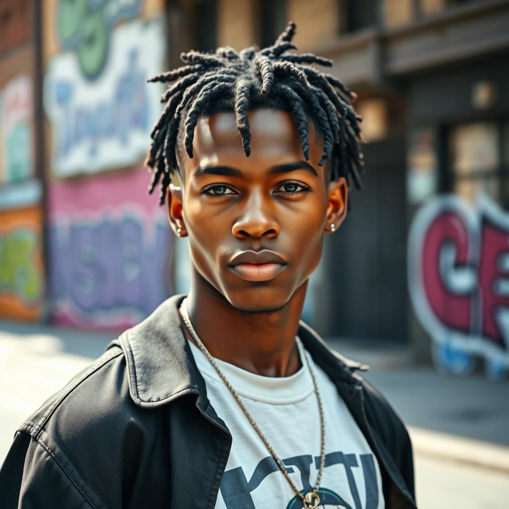 A stylish young man with canerows (cornrows) showcasing a confident and cool demeanor