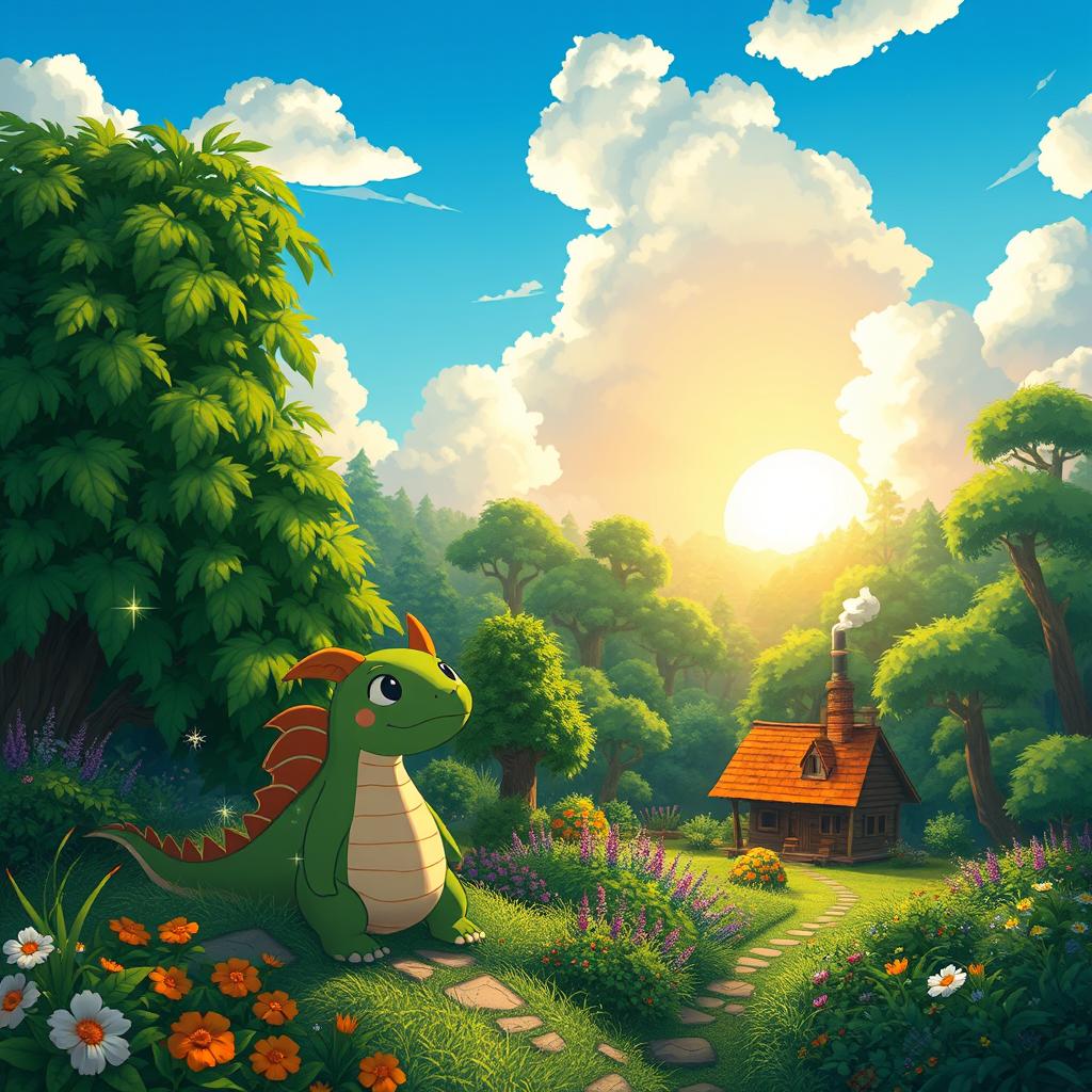 A whimsical, magical scene in the style of Studio Ghibli that captures the essence of adventure and nature