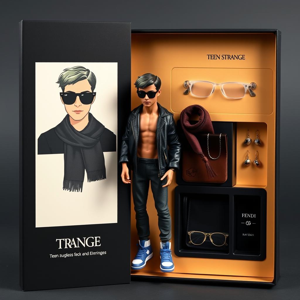 A realistic collectible figure of a male character labeled 'Teen Strange', featuring light brown skin, a slim physique, and an attractive, slightly tired face