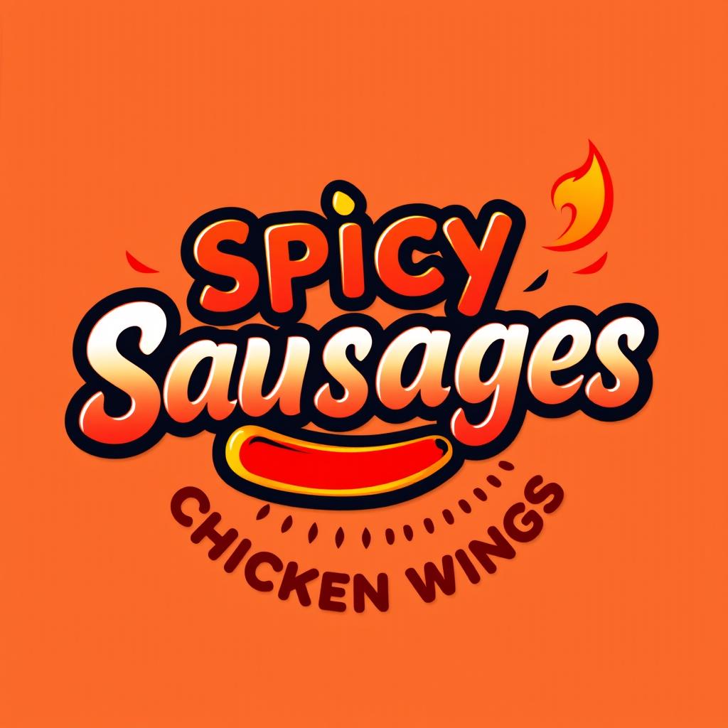 A vibrant and playful logo design for a brand that sells spicy sausages and chicken wings