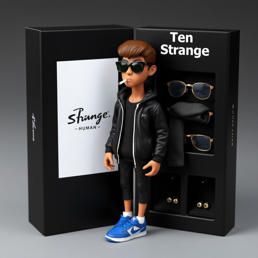 A realistic collectible figure designed to resemble an 18-year-old male named 'Teen Strange'