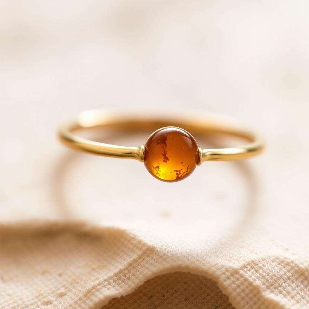 A slim gold ring featuring a small amber cabochon