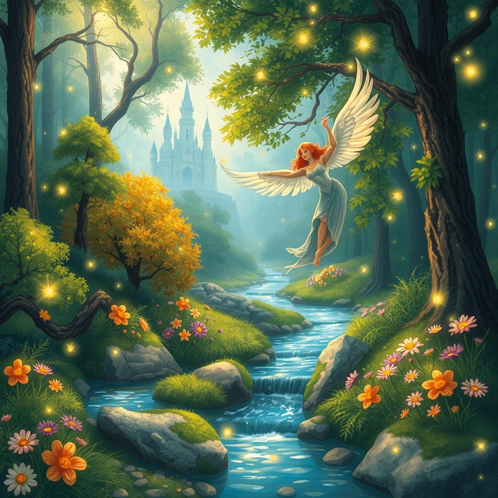 A captivating illustration of a scene from a magical story taking place in an enchanted forest
