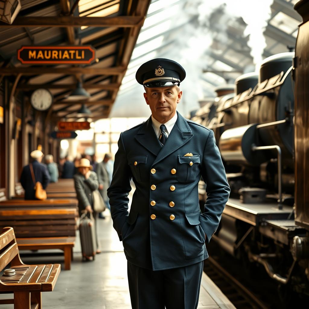 Journey Back to 1938: Vintage Train Manager & Steam Locomotive
