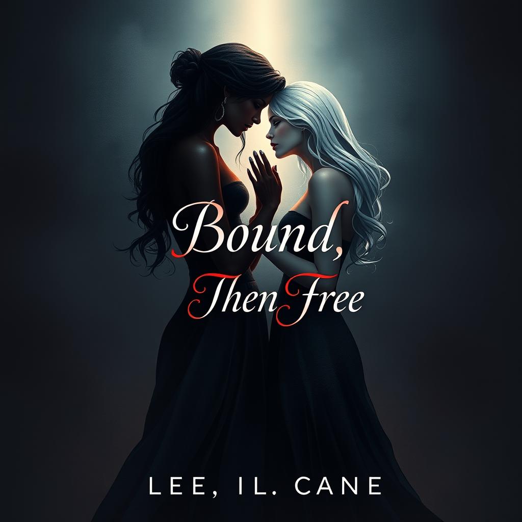 A captivating book cover design for the title "Bound, Then Free" featuring a dark romance theme
