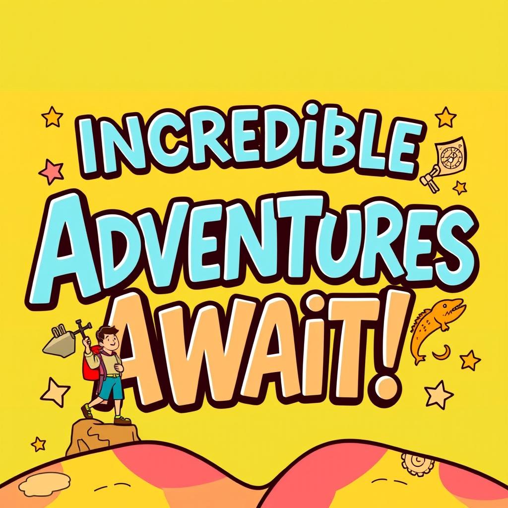 A vibrant and eye-catching YouTube thumbnail featuring a colorful background with bold text that reads 'Incredible Adventures Await!' in large, dynamic font
