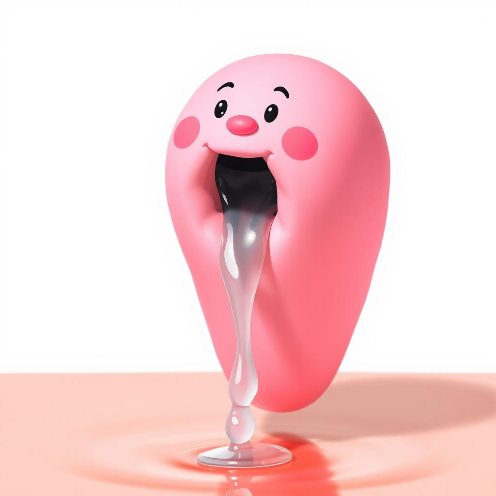 A long, whimsical object with a pink face and a hole at the top, resembling a soft, meaty texture
