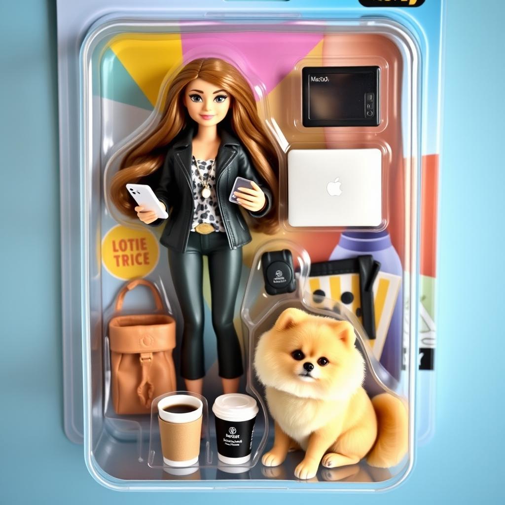 An action figure toy of a stylish woman displayed in its original blister pack